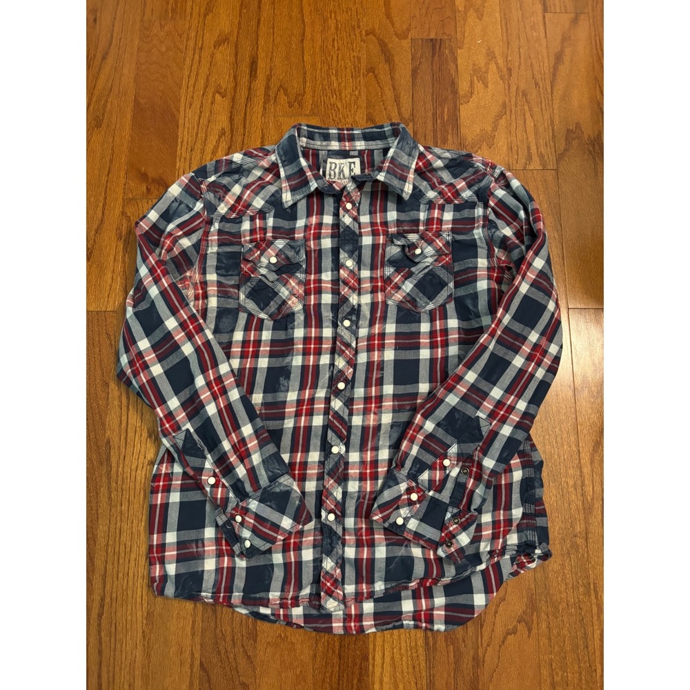 BKE Vintage Pearl Snap Button Plaid Shirt Size XL‎
